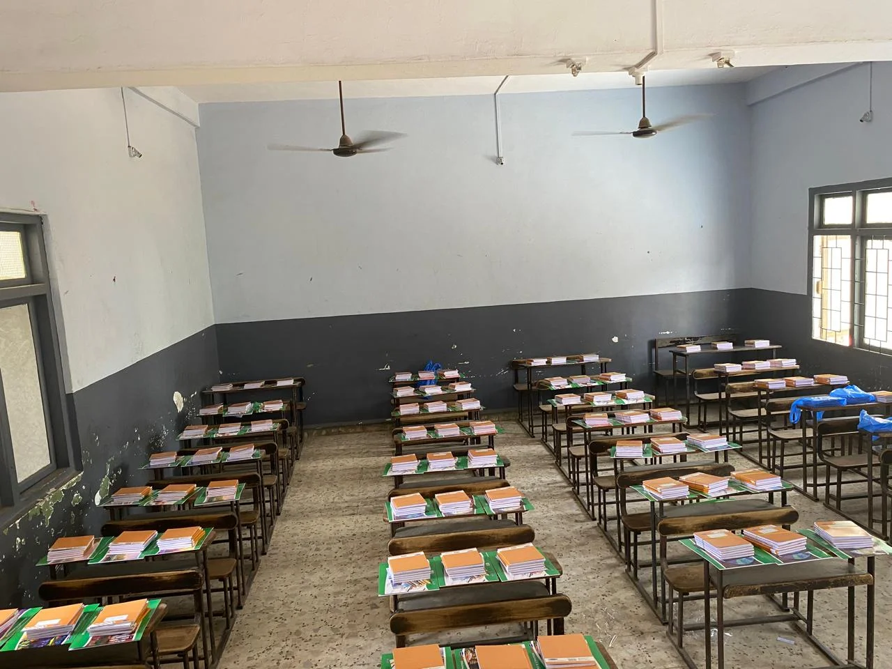 Classroom Desks Prepared with Study Materials